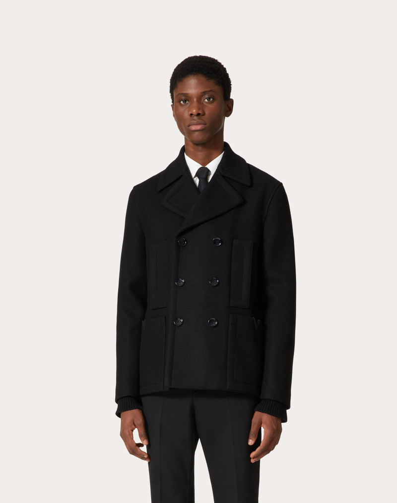 TECHNICAL WOOL CLOTH PEACOAT WITH RUBBERIZED V DETAIL 3