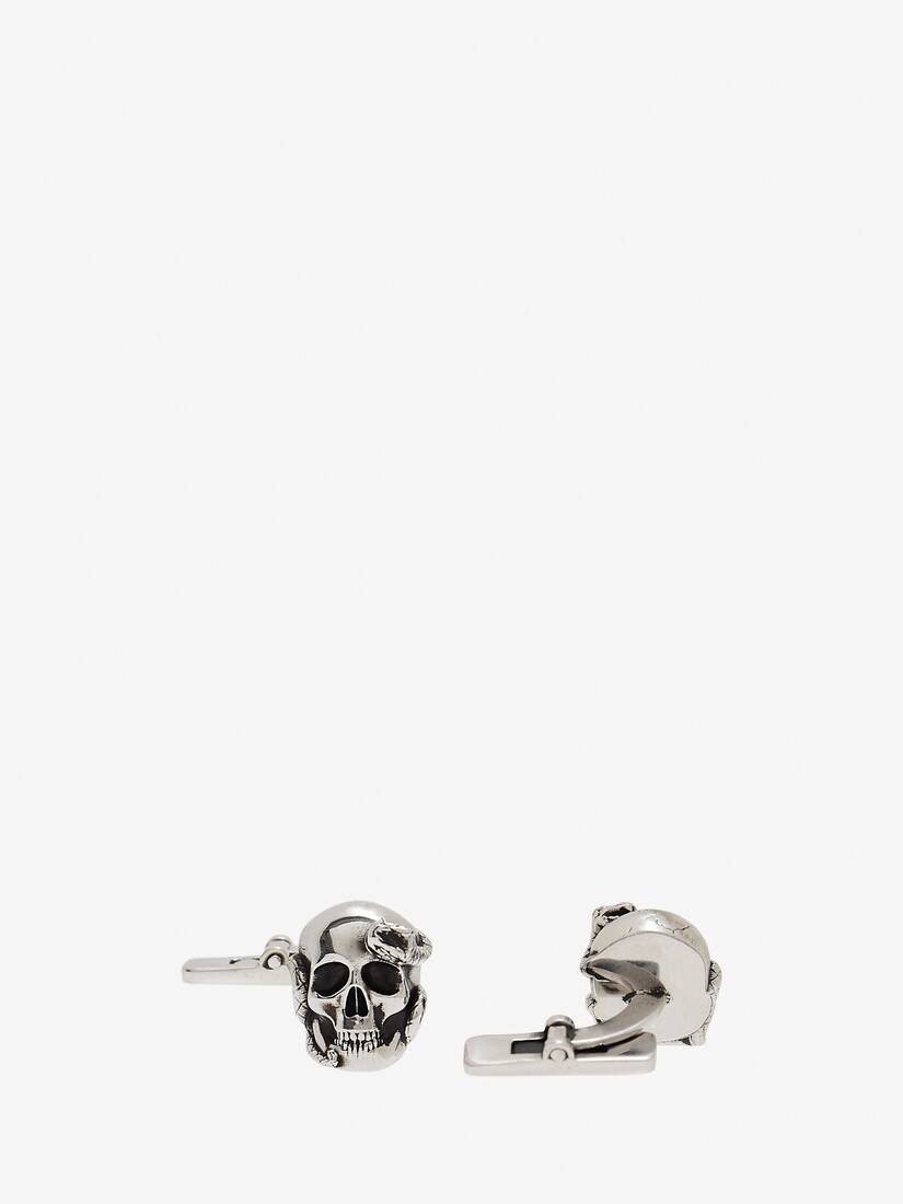 Skull And Snake Cufflinks in Antique Silver - 2