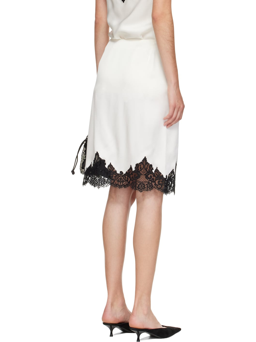 Off-White Lace Satin Midi Skirt - 3