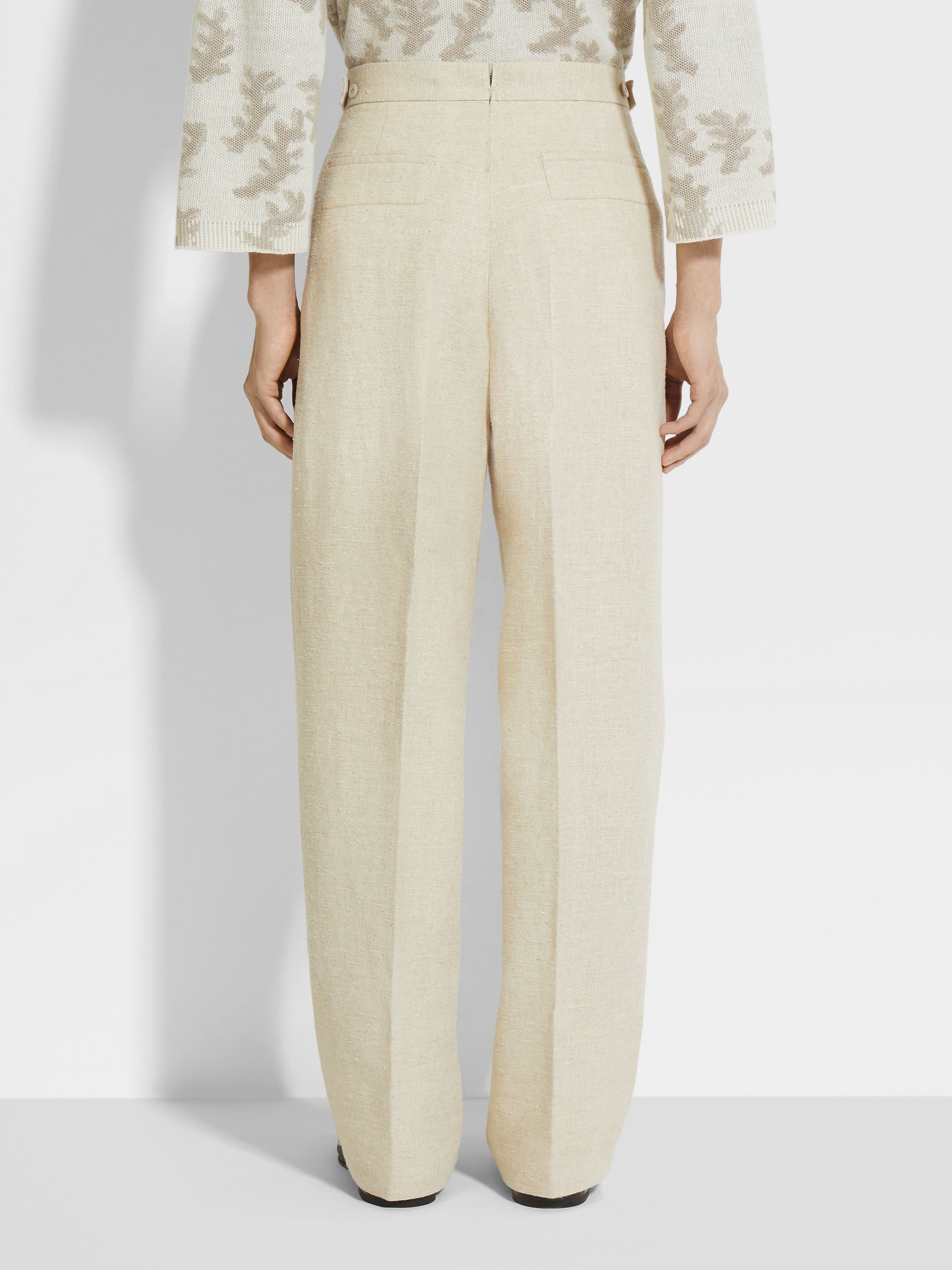 LIGHT BEIGE LINEN AND SILK BLEND PANTS - 6