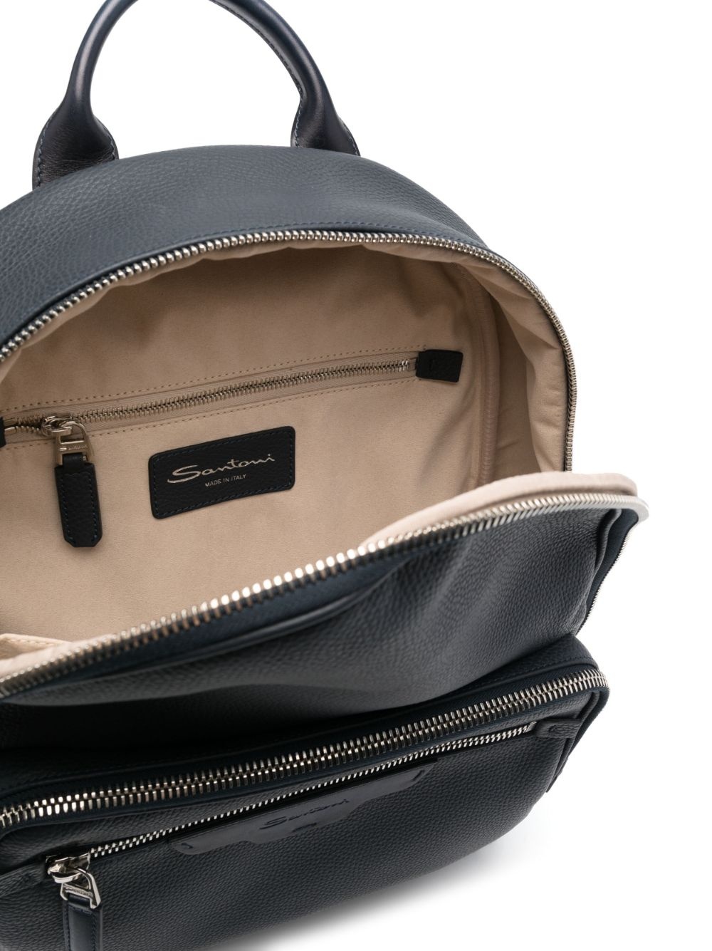 grained-texture leather backpack - 5