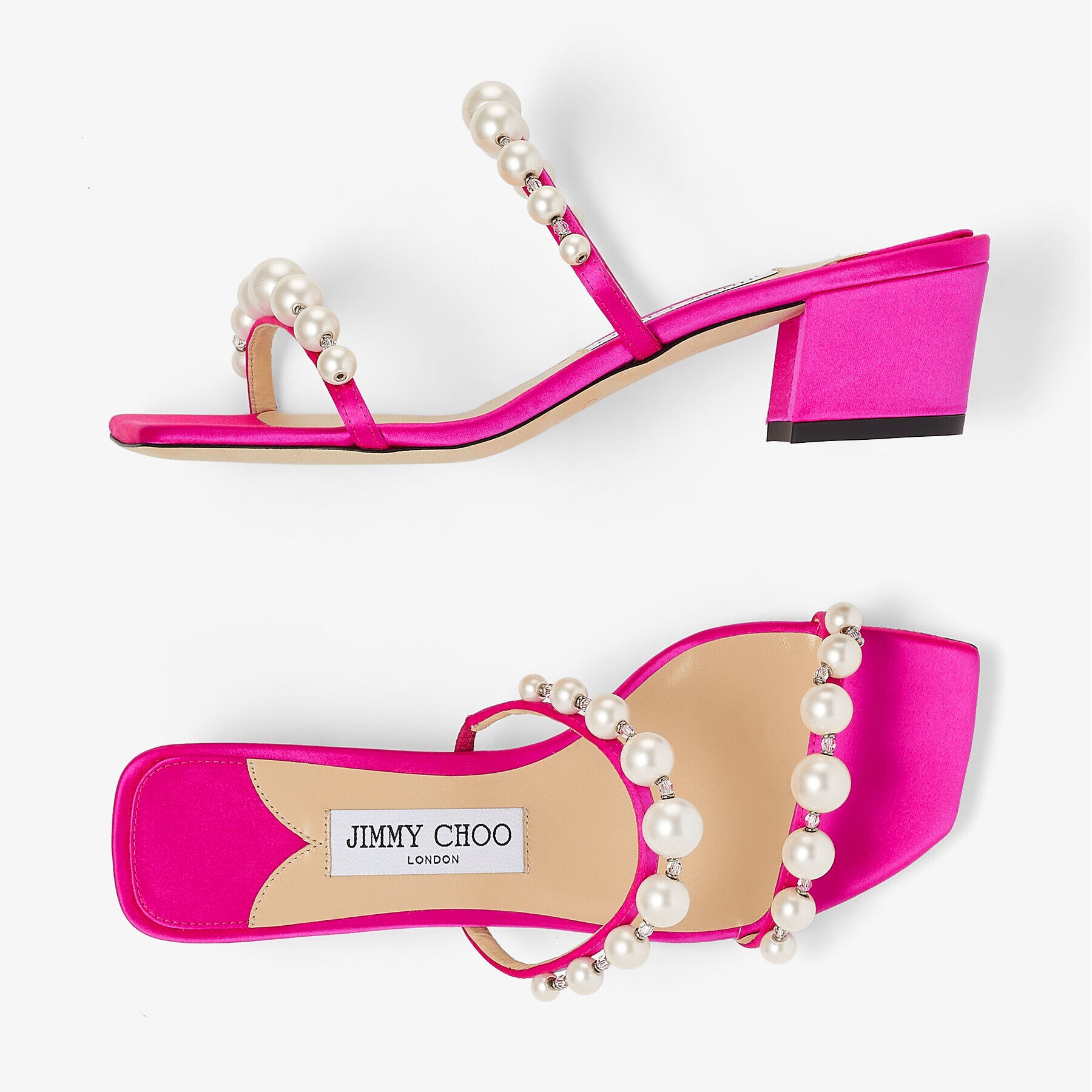 Amara 45
Fuchsia Satin Mules with Pearl Embellishment - 5