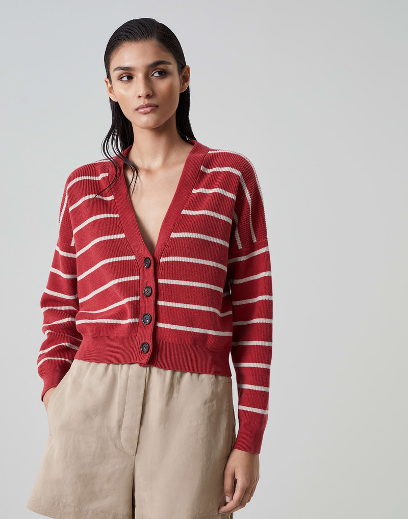 Striped cotton English rib cardigan 1