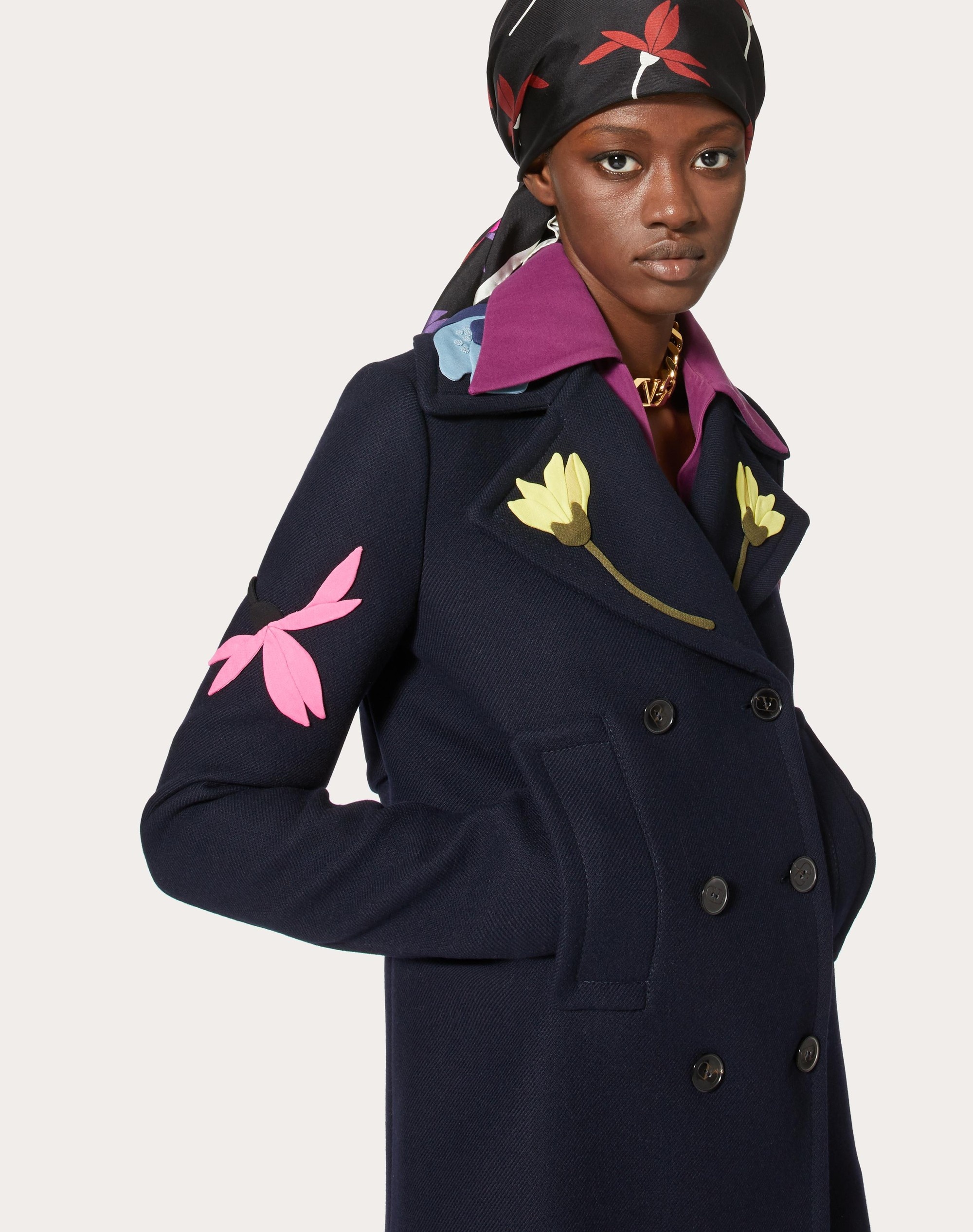 PEA COAT IN EMBROIDERED DIAGONAL DOUBLE WOOL - 5