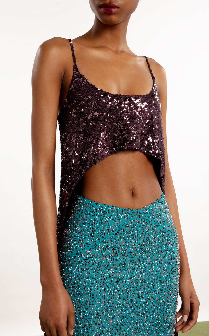 rabanne Sequin-Embellished Longline Top purple outlook