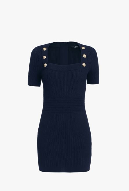 Short navy knit dress with gold-tone buttons - 1