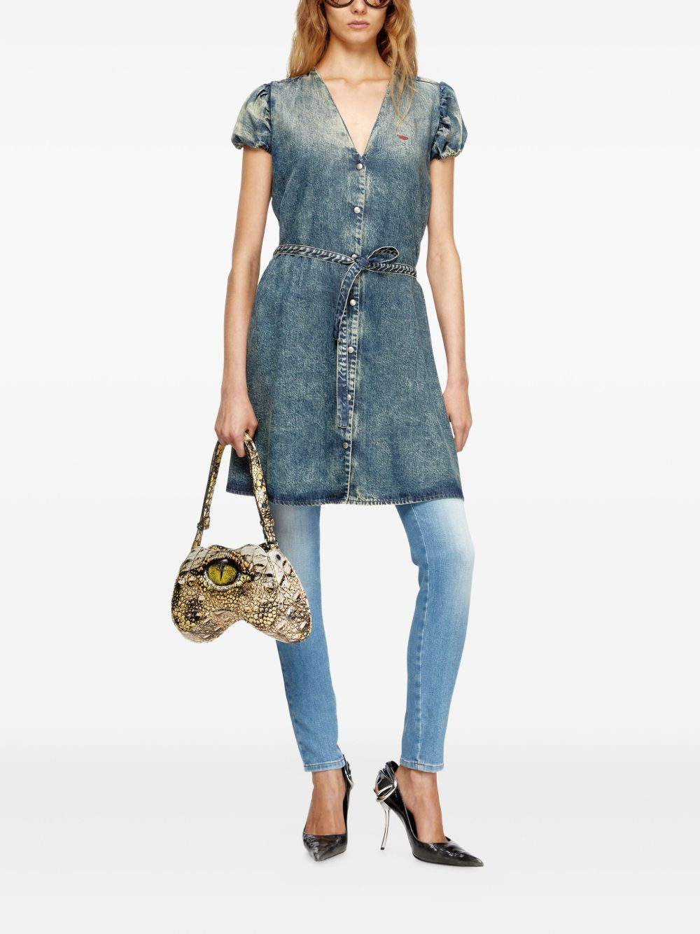 puff-sleeves buttoned-front mini day dress - 3