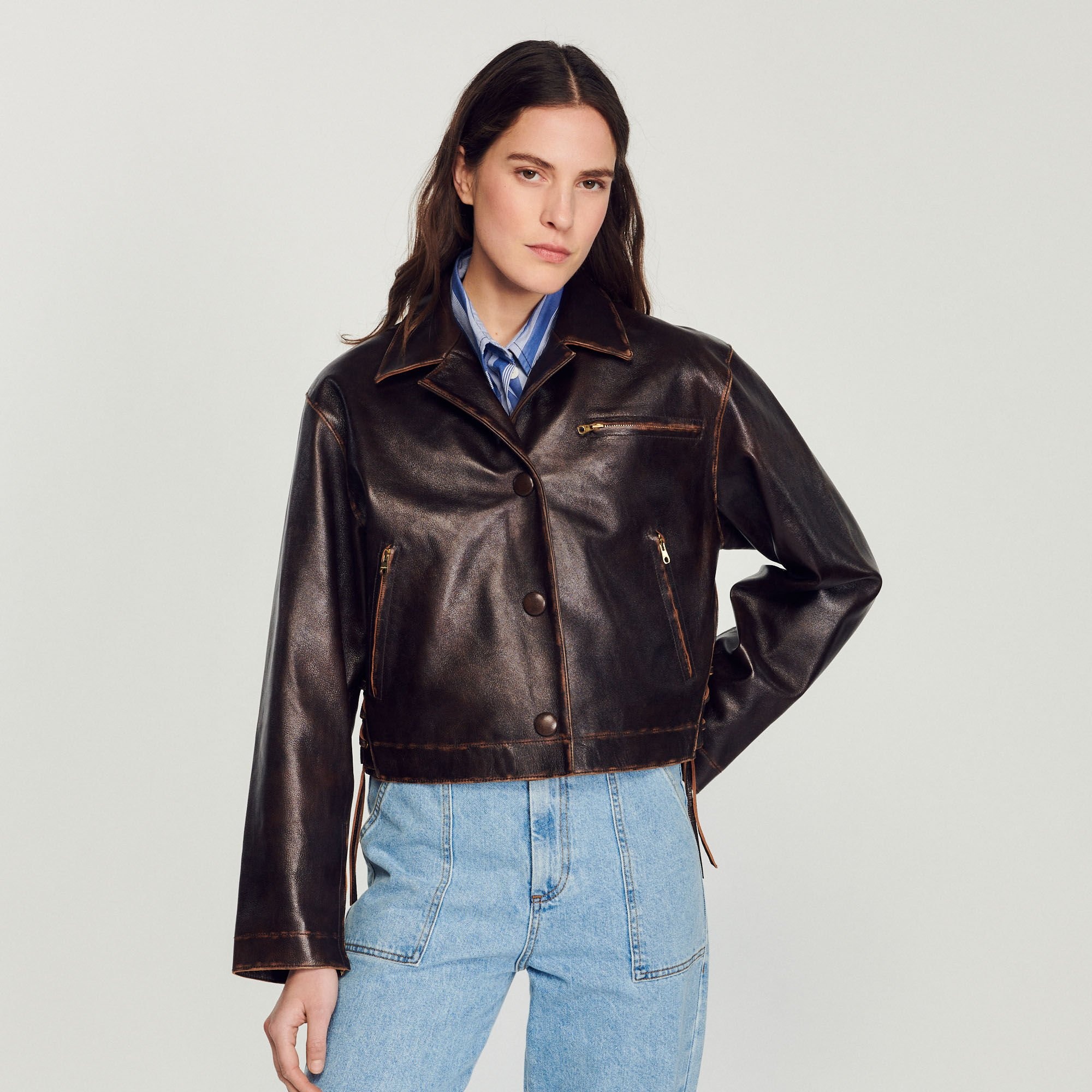 DISTRESSED LEATHER JACKET - 5