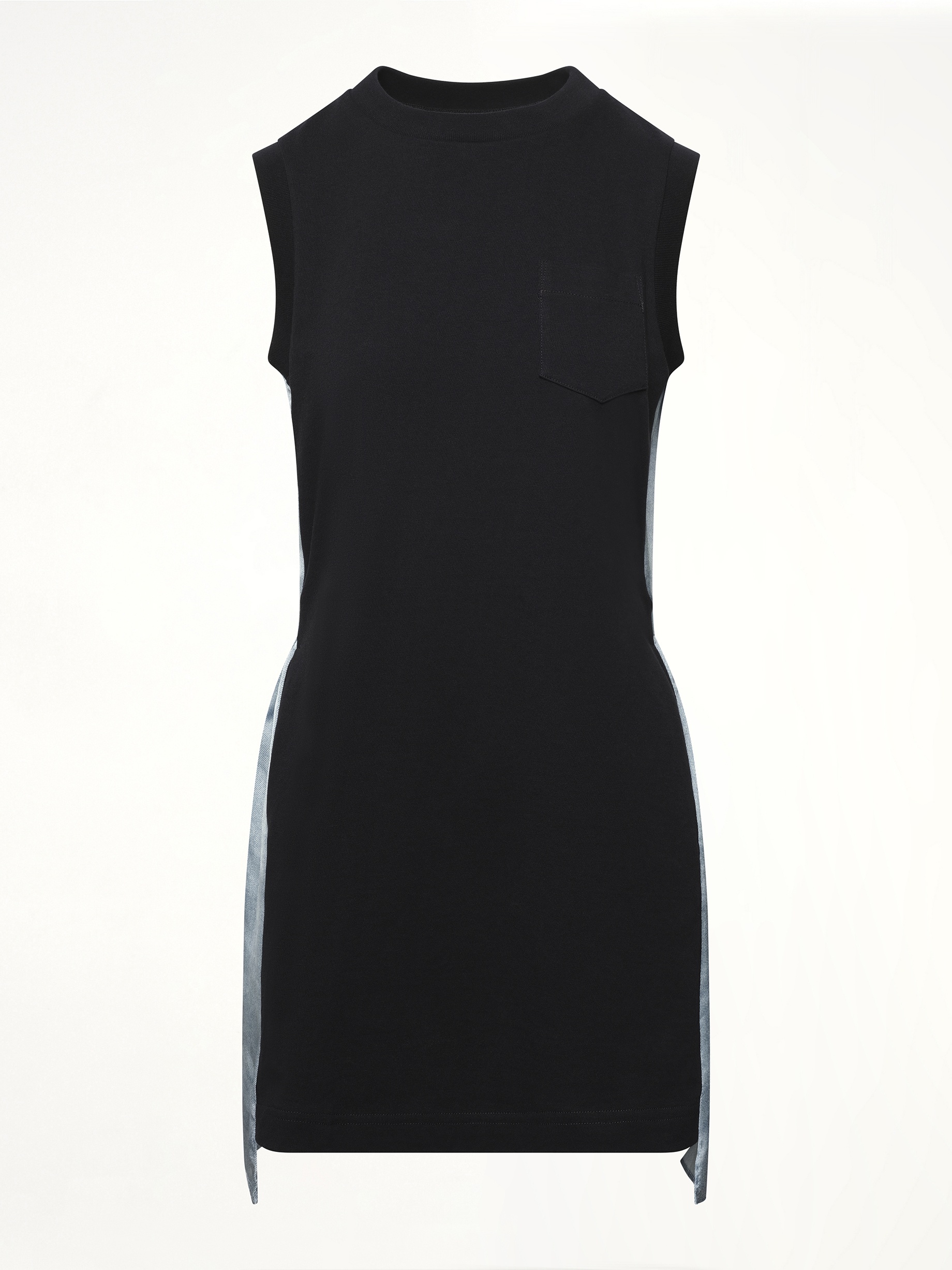 Denim x Cotton Jersey Dress in Navy/Light Blue - 2