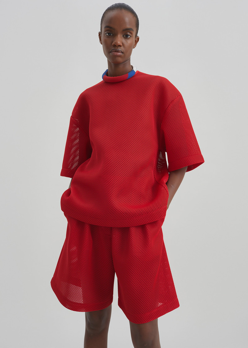 Marfa Mesh Pleated Bermuda Shorts - Red 3