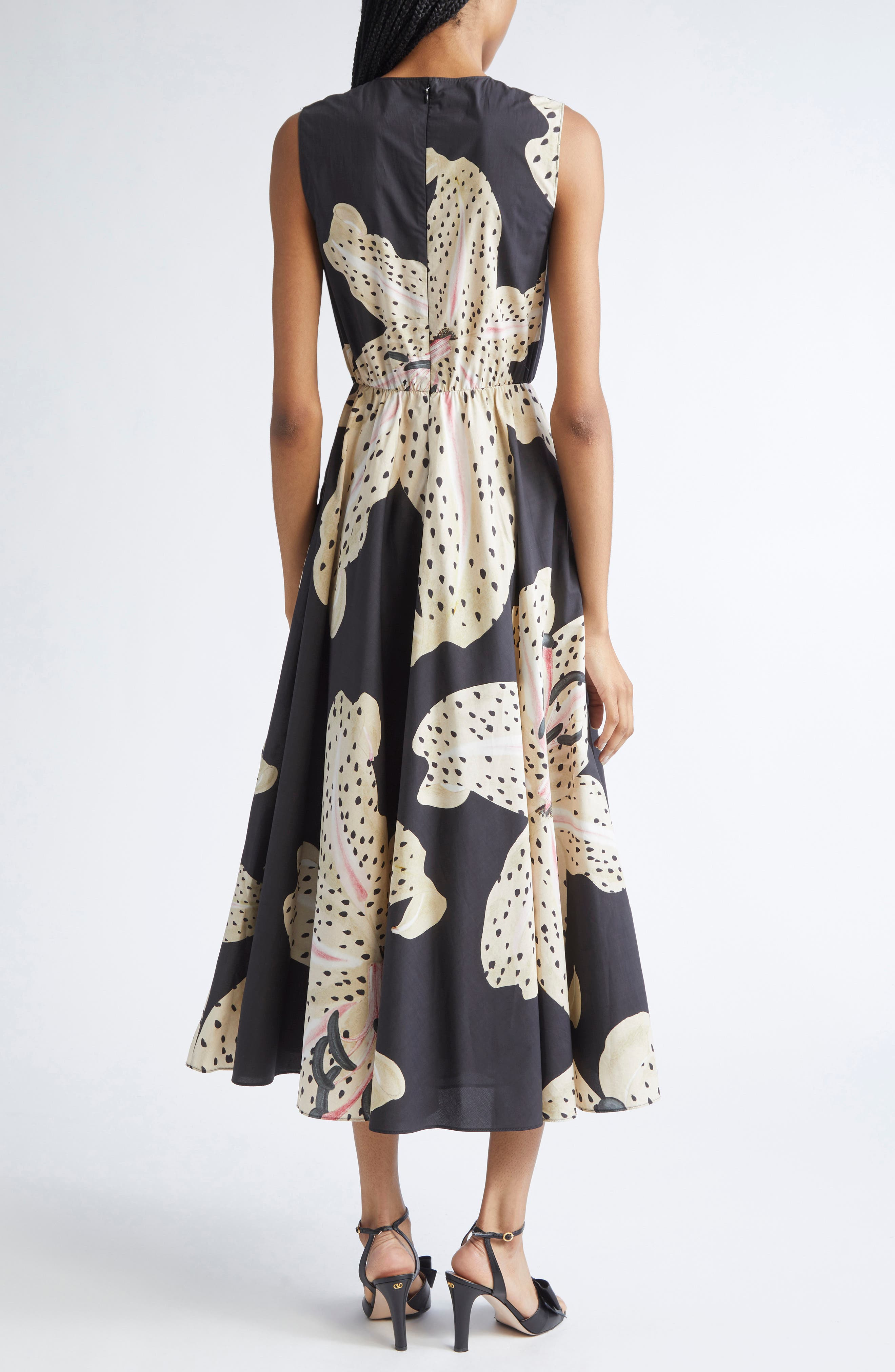 Giambattista Valli Tiger Lily Print Sleeveless A-Line Dress in Black/Ivory at Nordstrom - 2