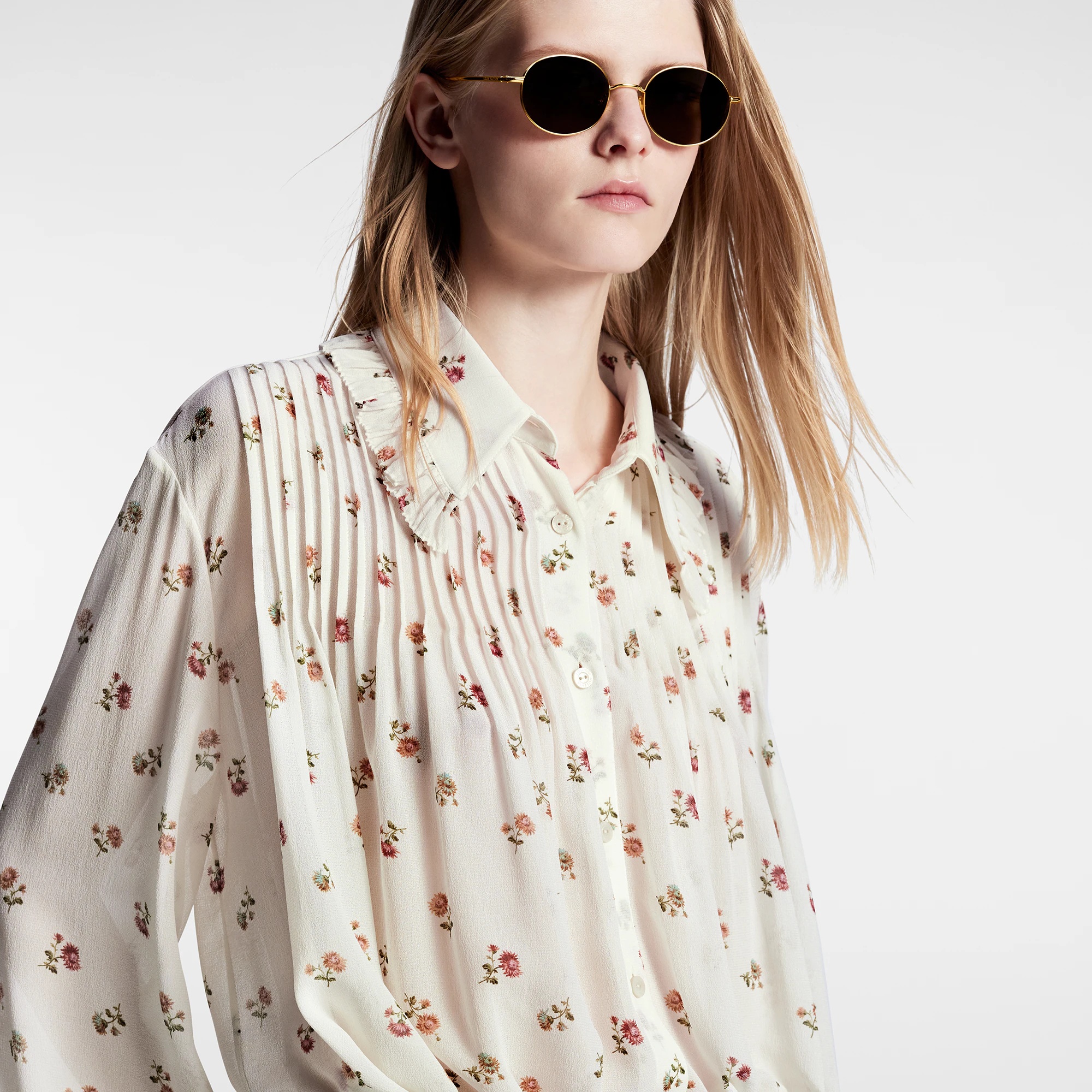 Floral Print Ruffle Collar Shirt - 2