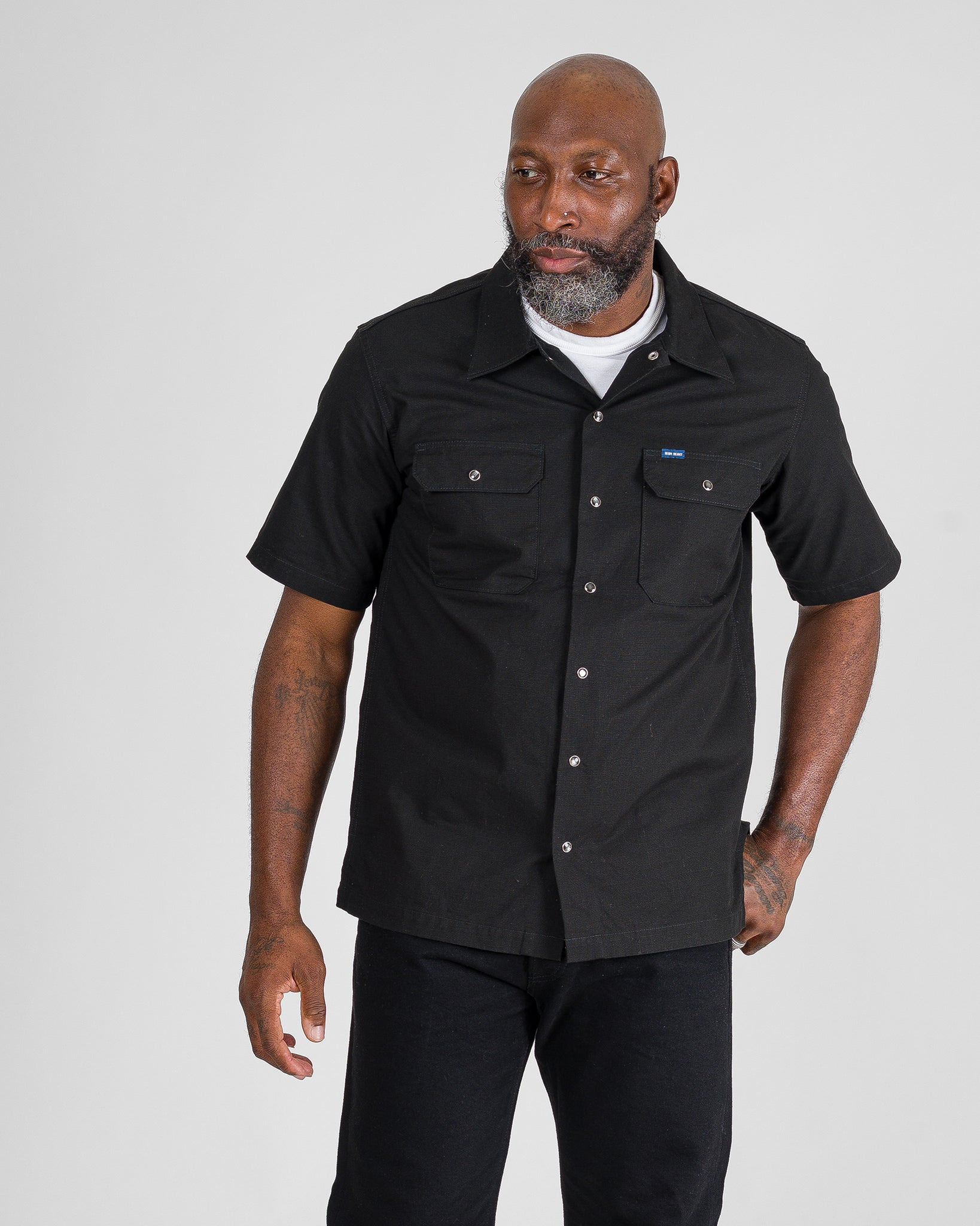IHSH-415-BLK 8oz Ripstop Short Sleeved Mechanic Shirt - Black - 2