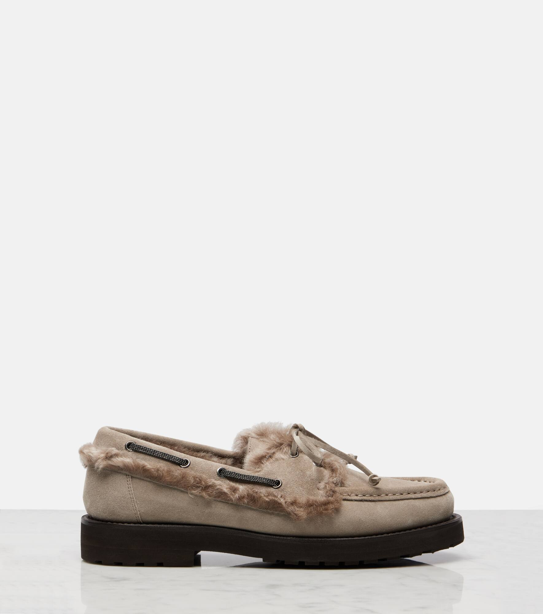 Monili shearling-trimmed suede boat shoes - 4
