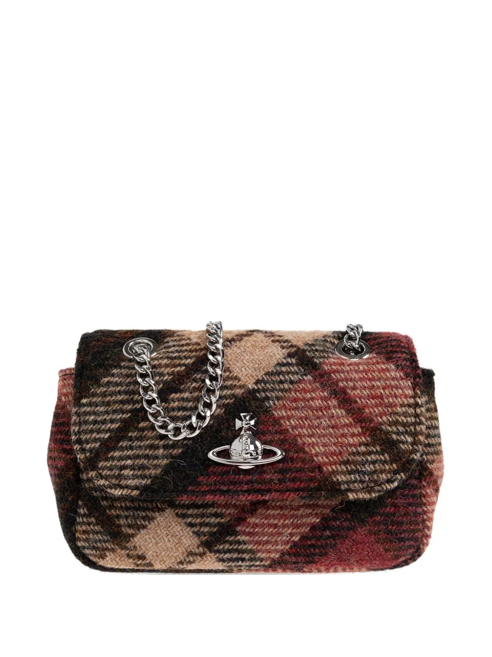 small tartan-pattern chain-strap wallet - 1