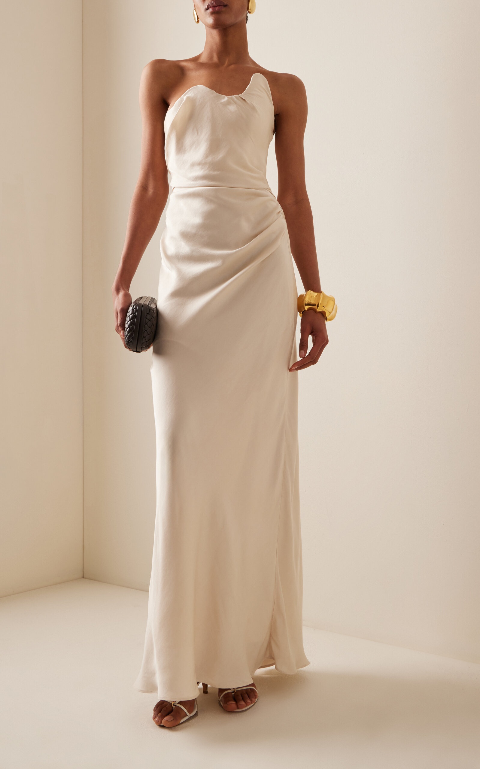 Aries Curved Eco-Satin Maxi Dress ivory - 3