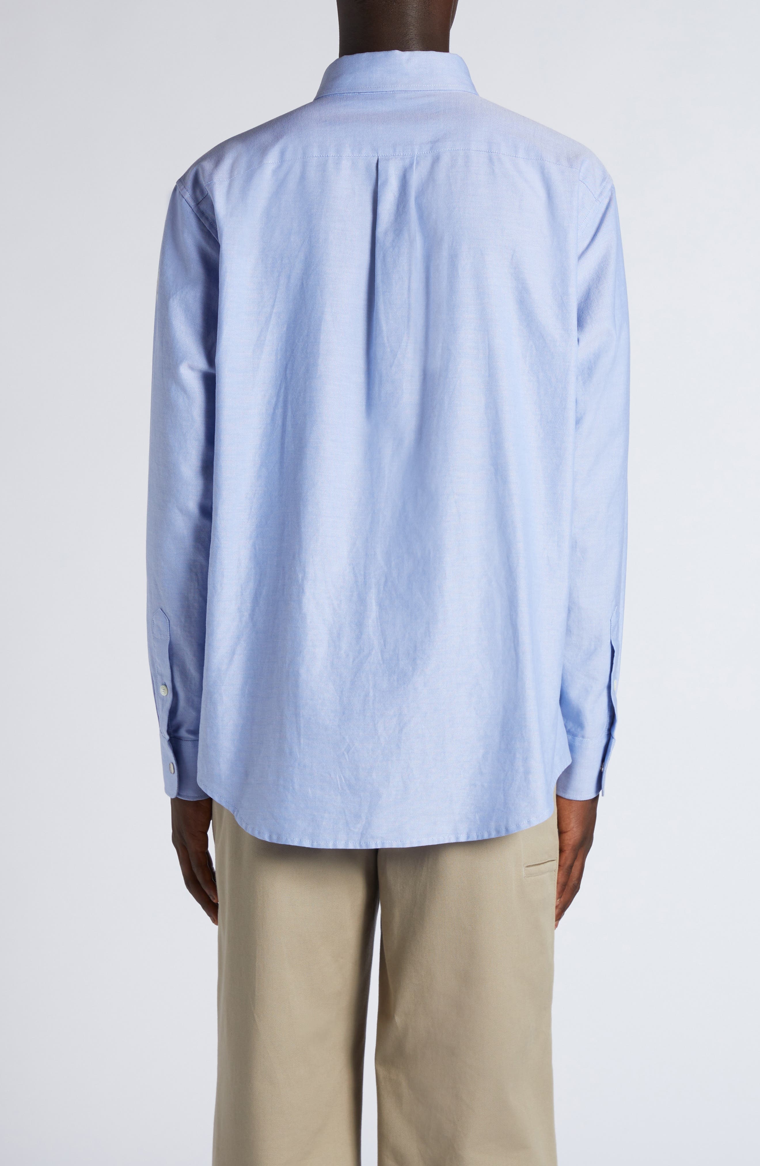 Moncler Archive Logo Patch Cotton Button-Down Shirt in Cool Blue at Nordstrom - 3