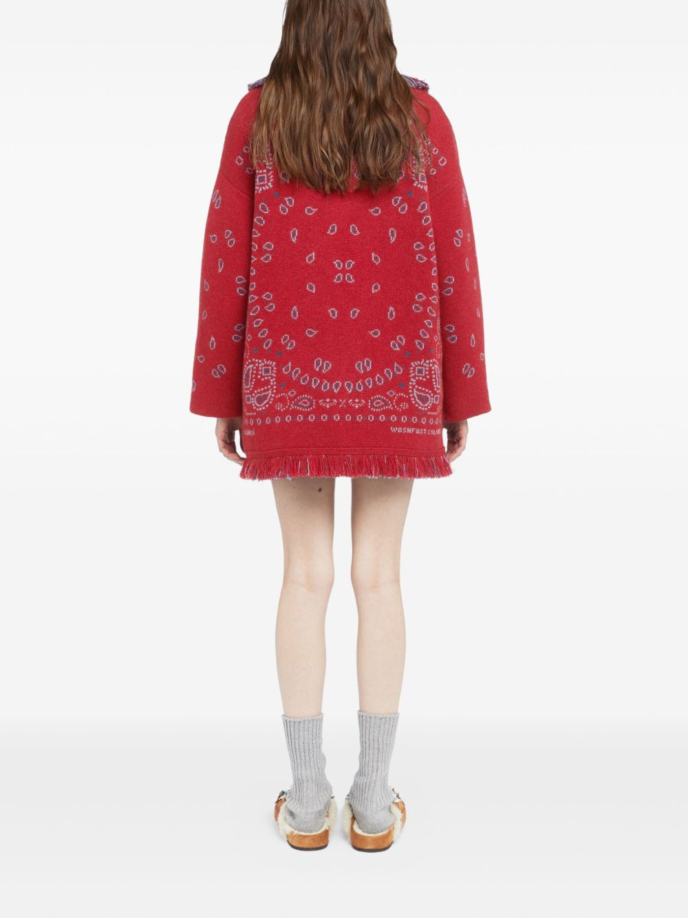 bandana-jacquard fringe cardigan - 4