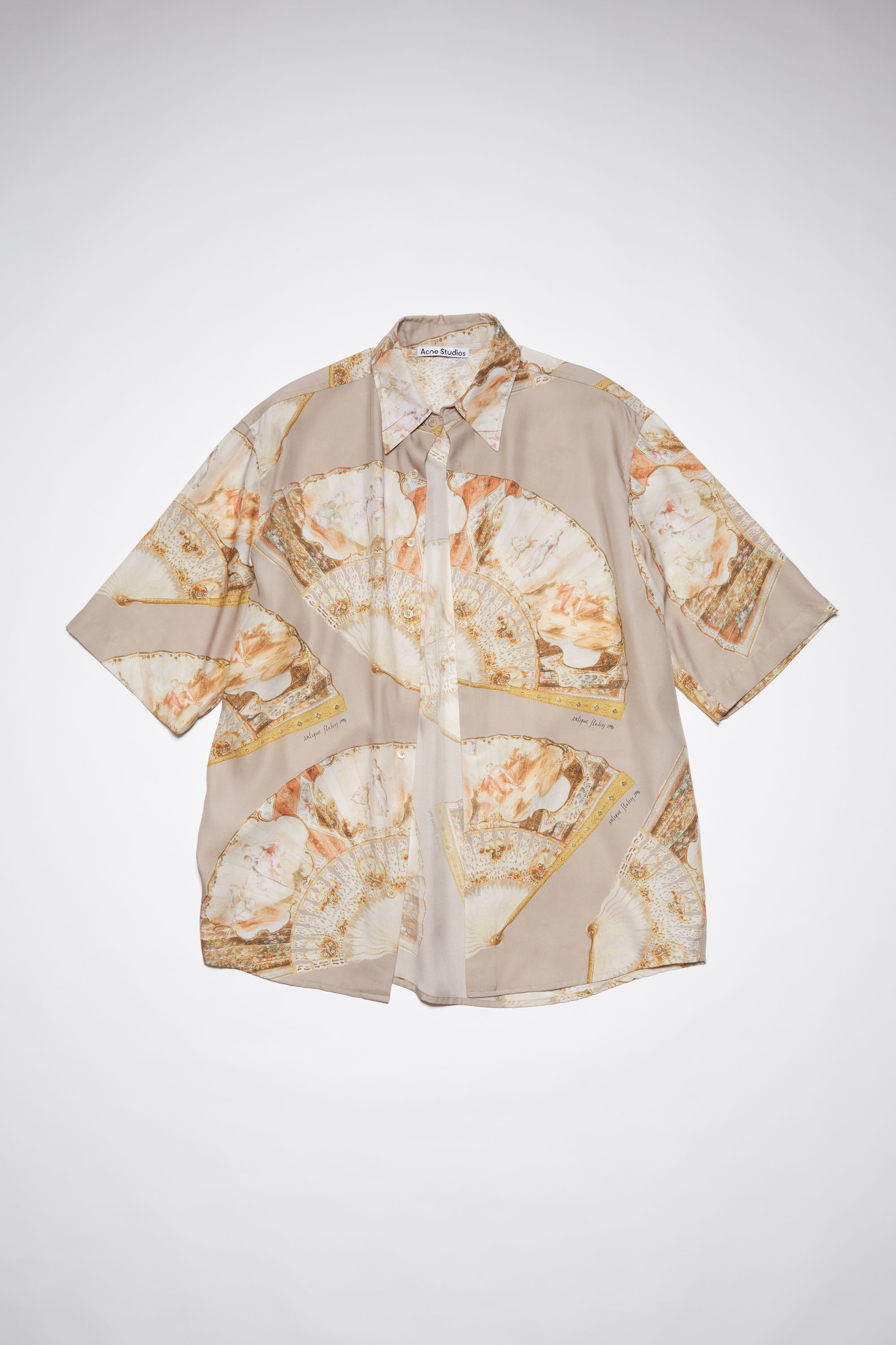 Fan print short sleeve shirt - Brown - 1