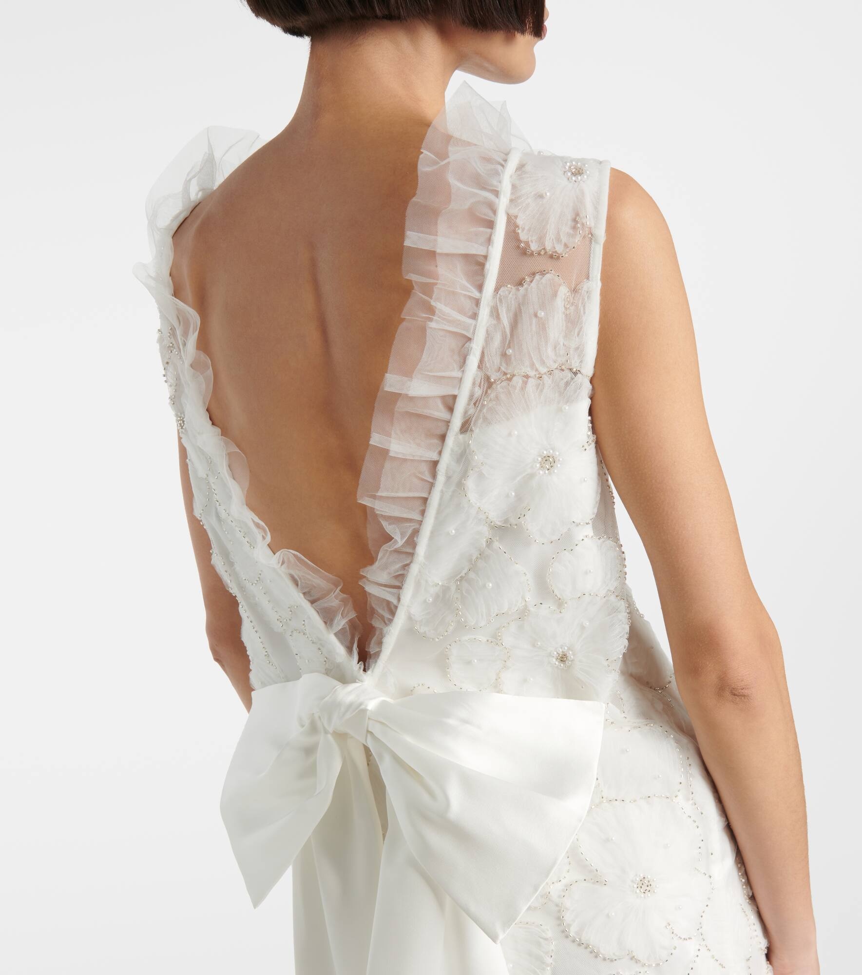 Bridal bow-detail beaded satin minidress - 5