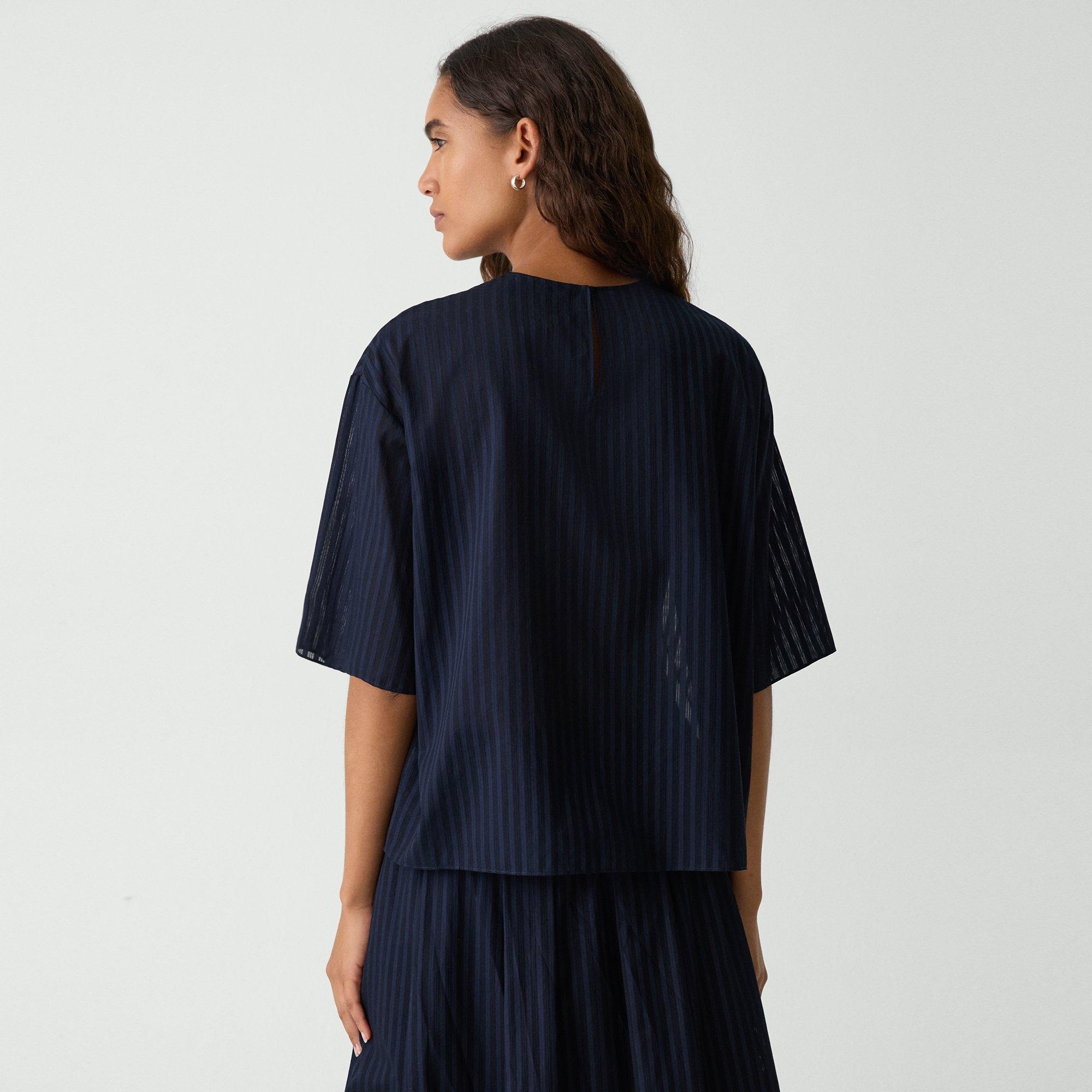Boxy Tee in Linear Cotton - 4