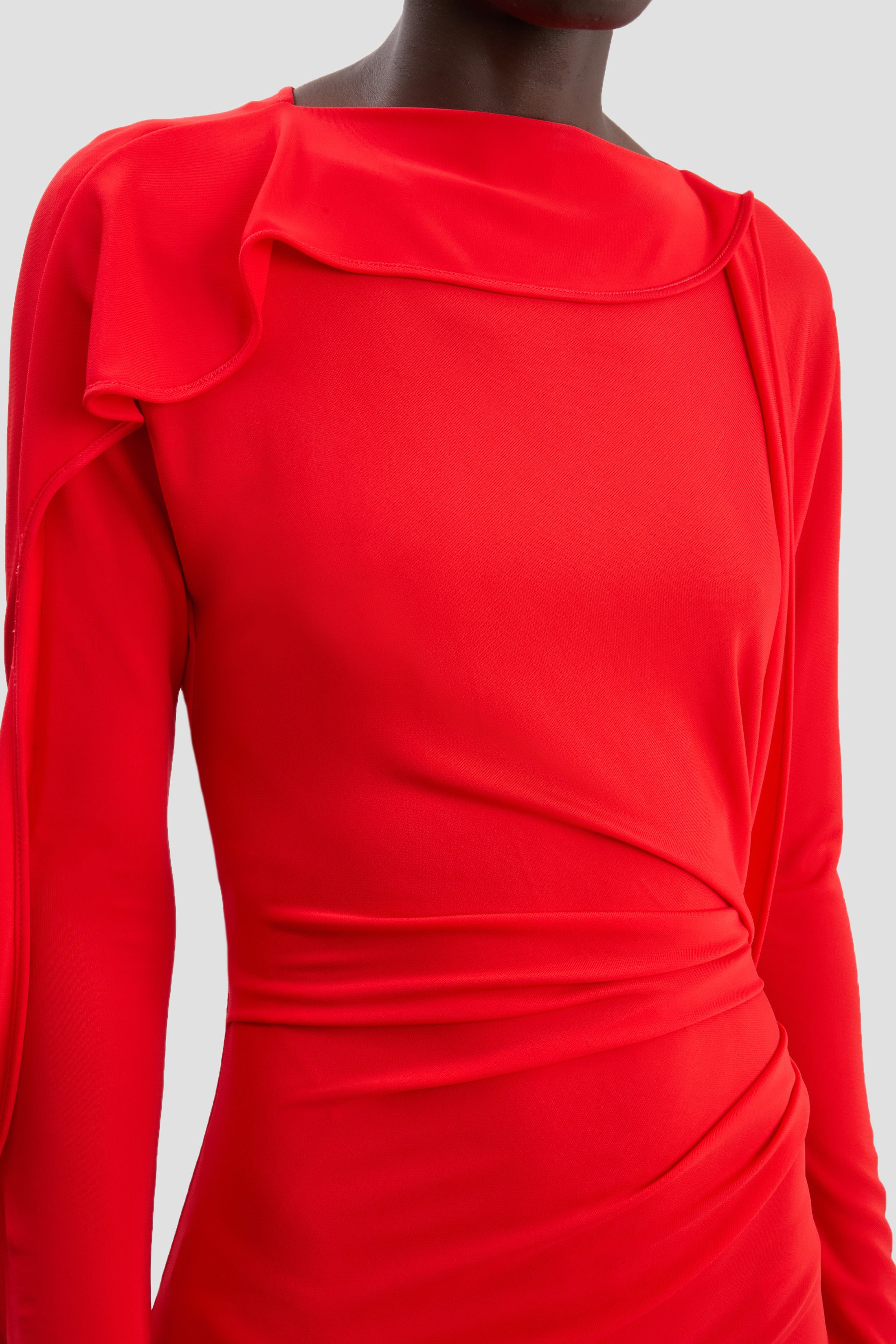 Long Sleeve Draped Jersey Gown In Cayenne - 4