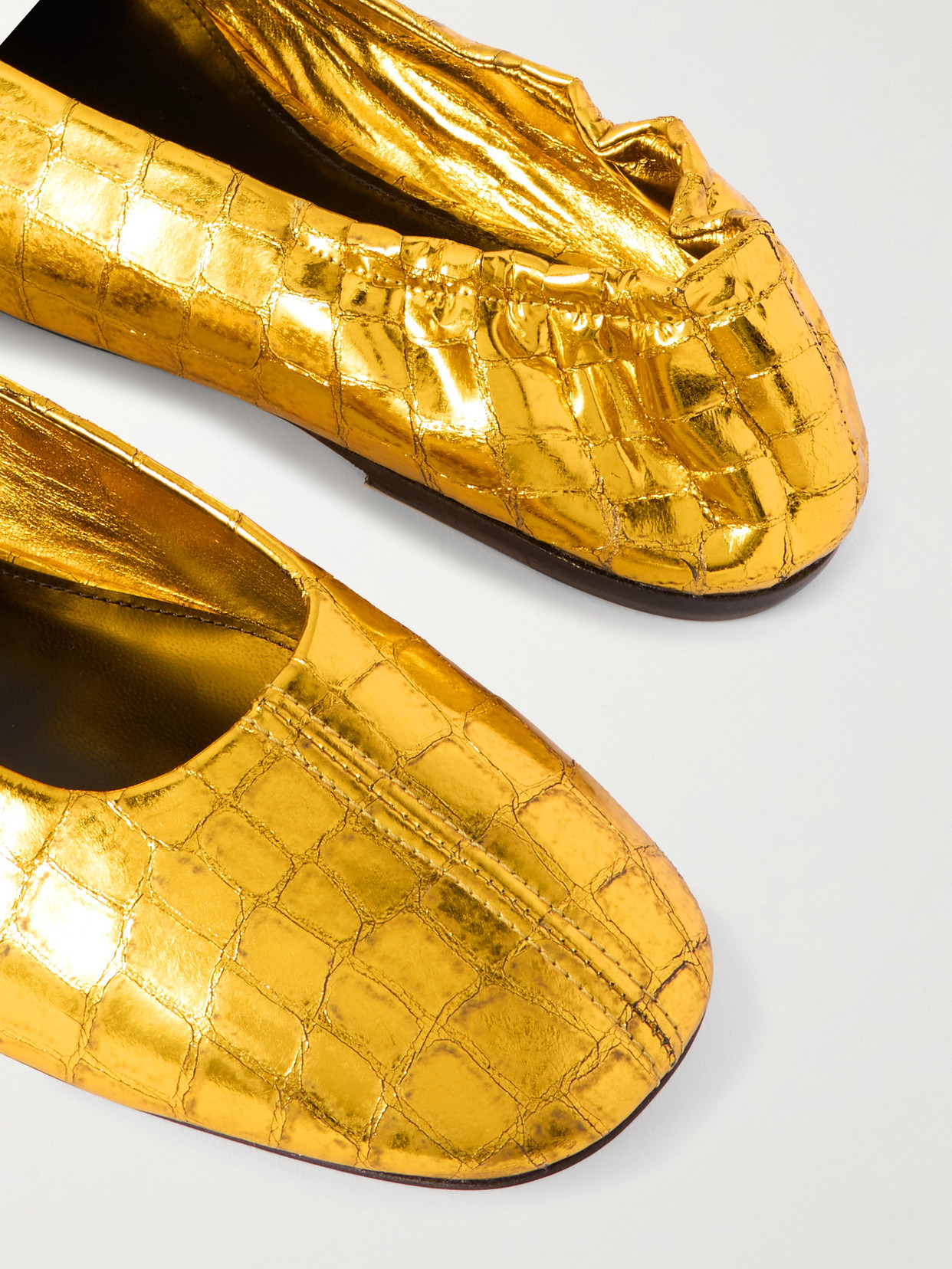Metallic Croc-effect Leather Ballet Flats - 4