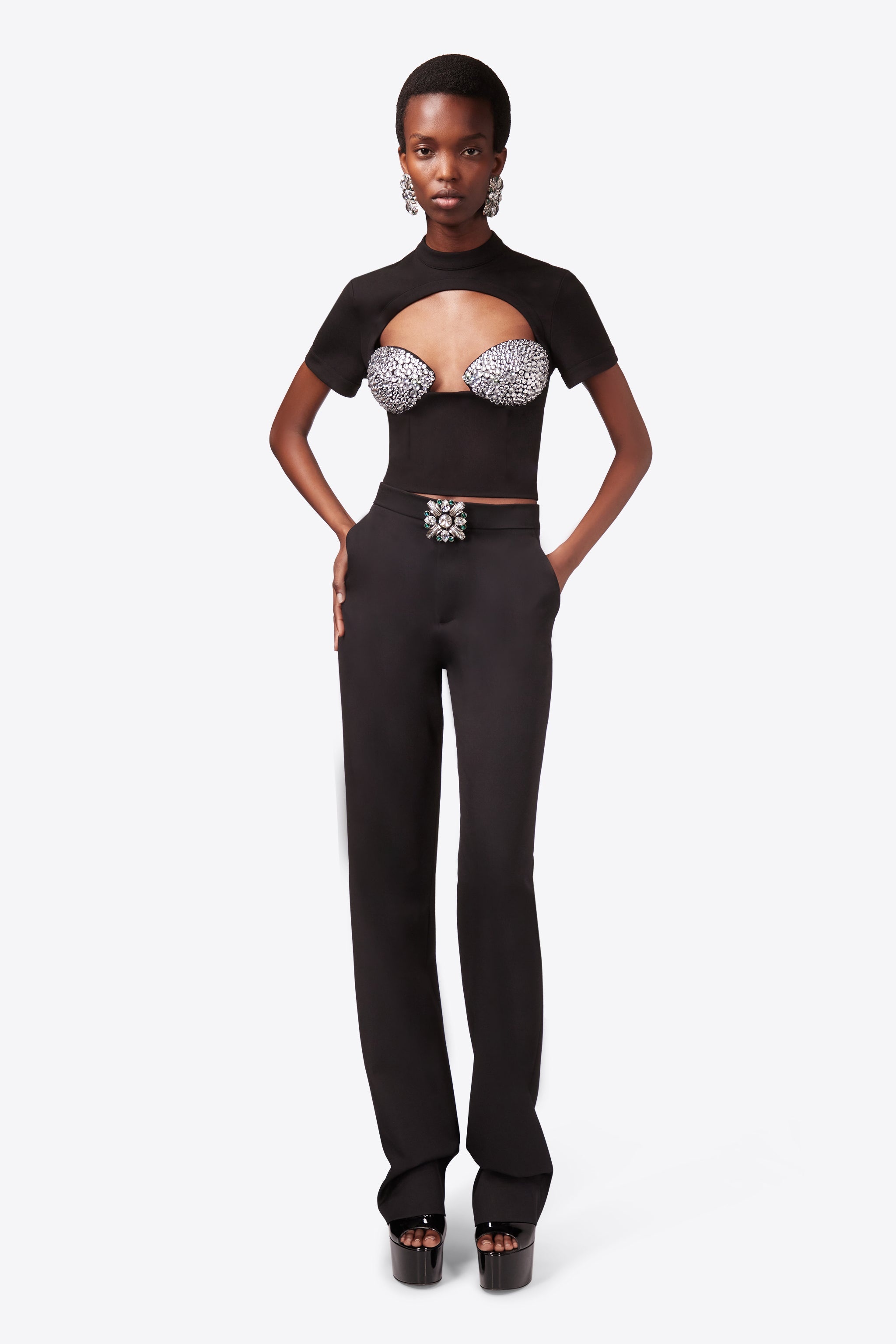 CRYSTAL EMBELLISHED RAGLAN BUSTIER CUP T-SHIRT - 4