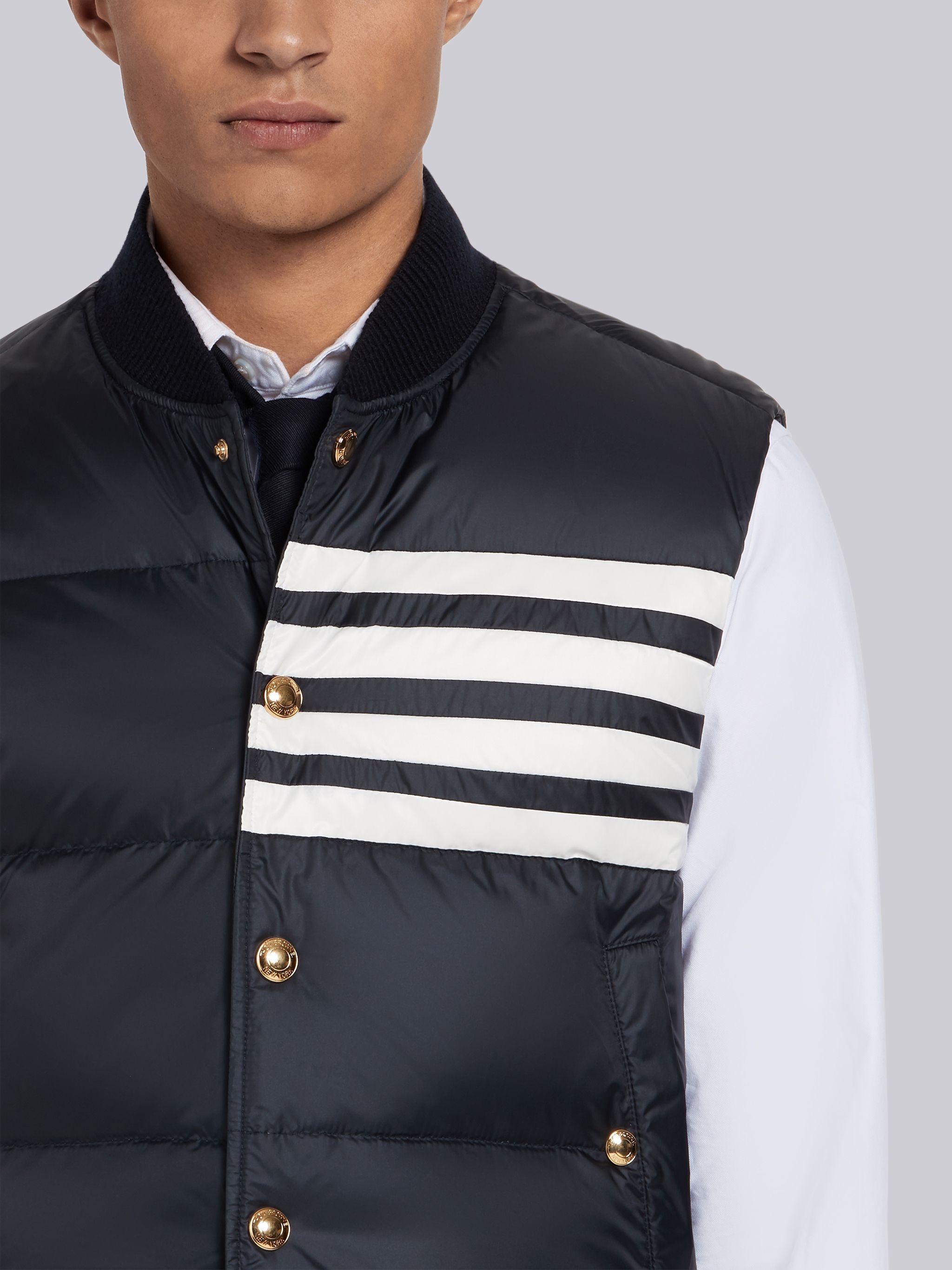 Navy Matte Nylon 4-Bar Down Vest - 5