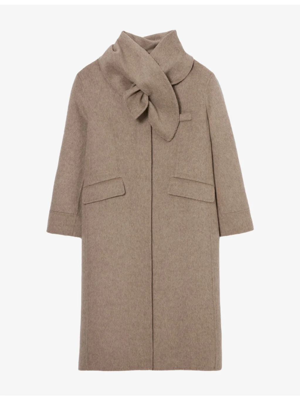 Removable-Scarf Wool-Blend Coat - 1