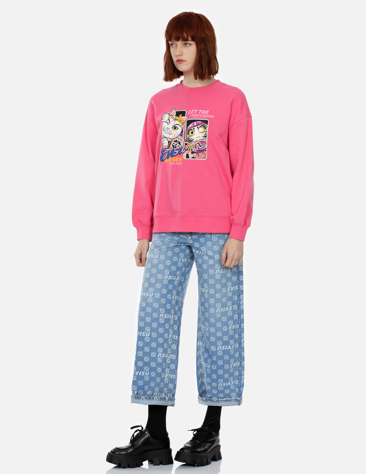 FORTUNE CAT AND DARUMA PRINT OVERSIZED SWEATSHIRT - 2