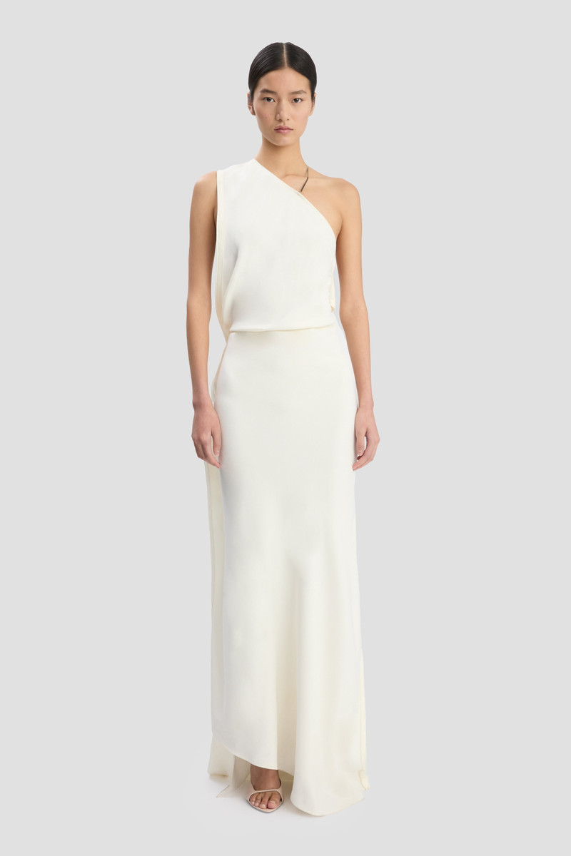Victoria Beckham One-Shoulder Chain Detail Dress In Ivory outlook