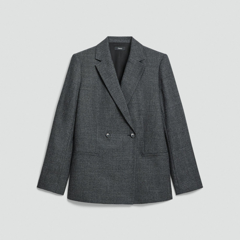 Relaxed Double-Breasted Blazer in Marled Flannel 1