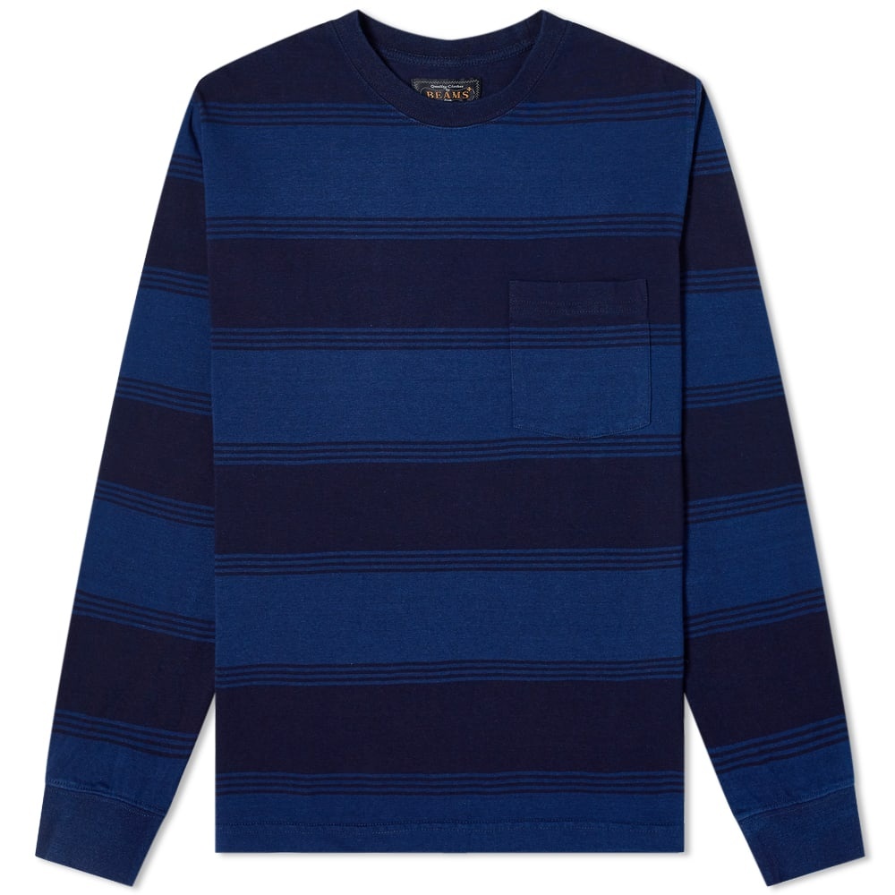 Beams Plus Indigo Stripe Pocket Tee - 1