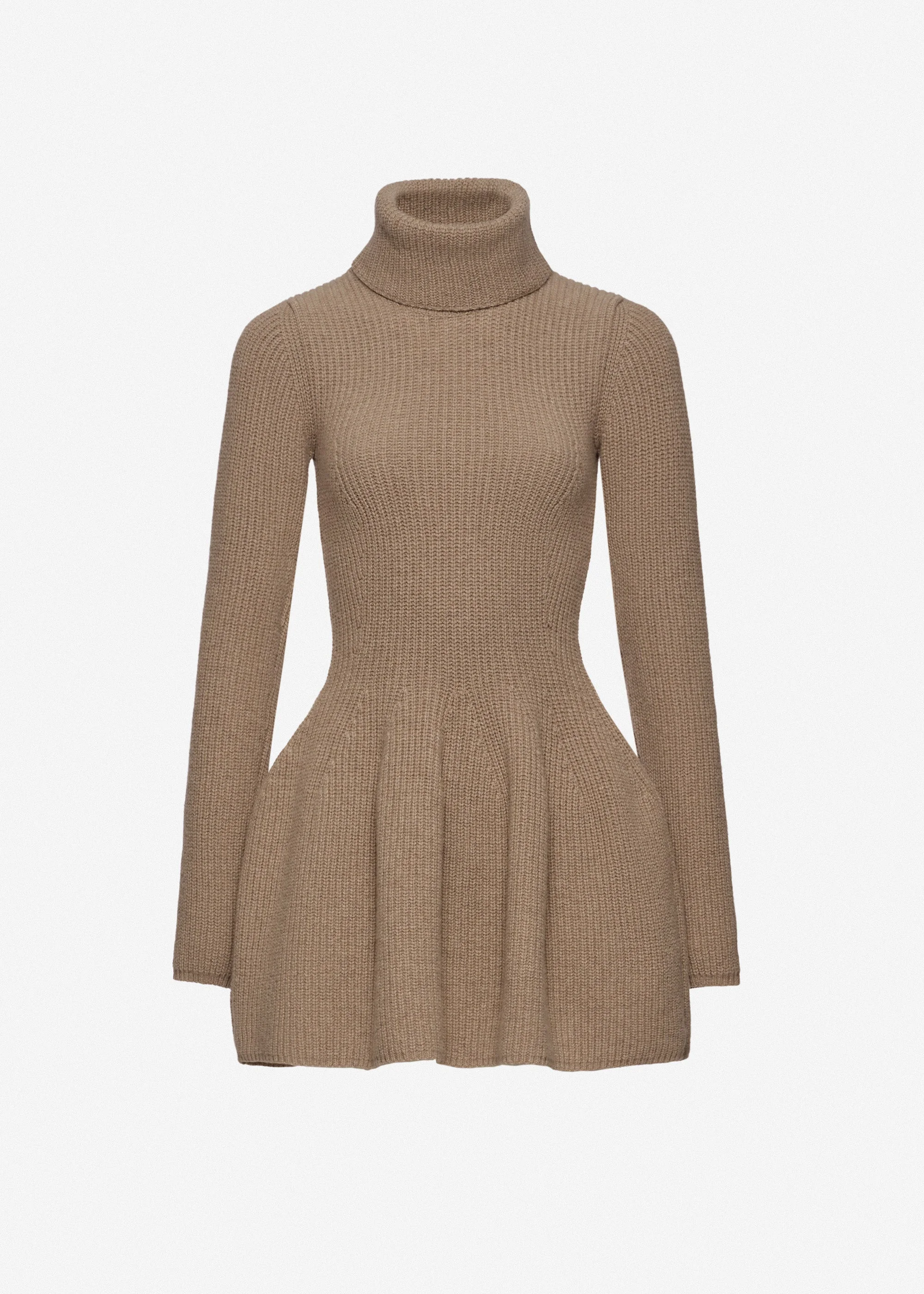 Cashmere turtleneck mini dress in beige - 1