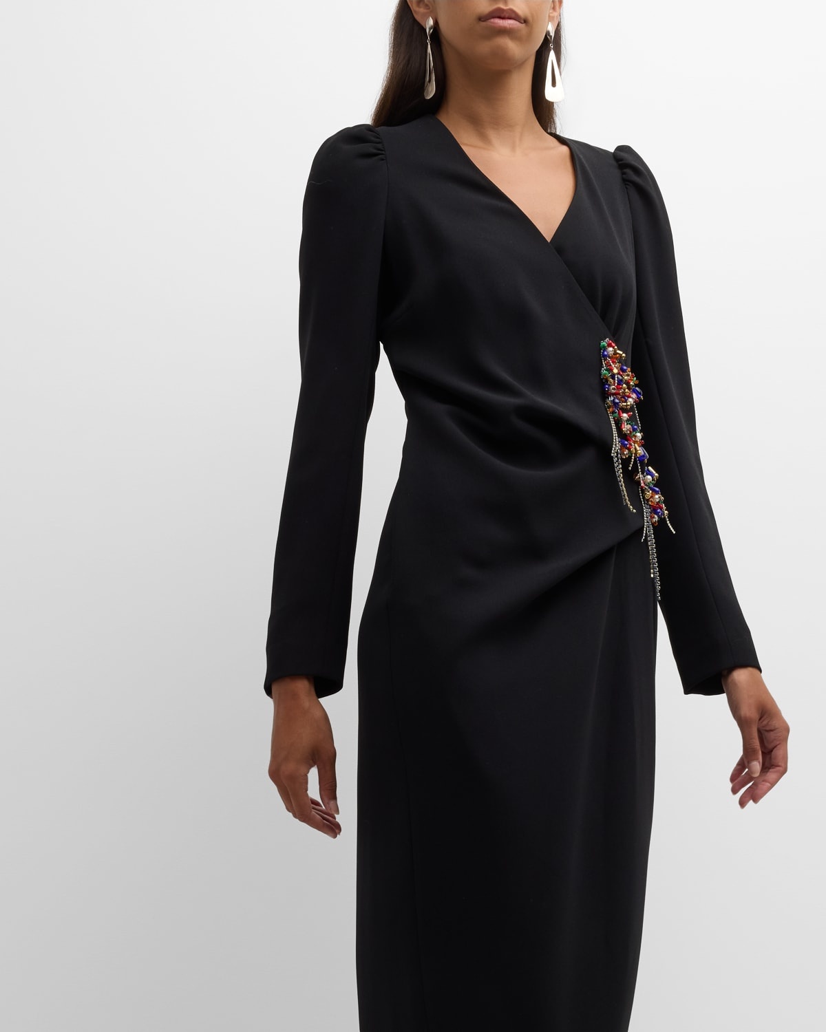 Dapan Wrap Midi Dress with Embellished Detail - 7