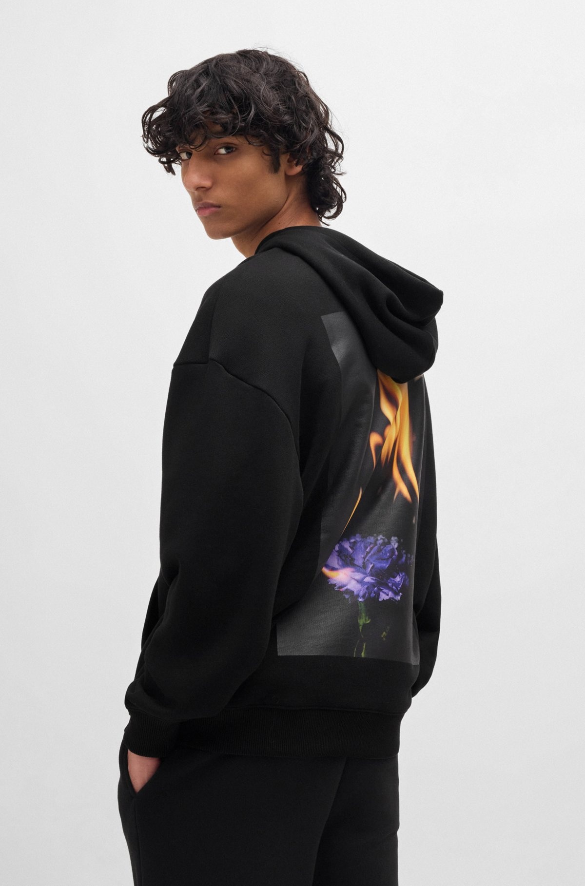 HOODIE WITH FLAME-FLORAL ARTWORK - 5
