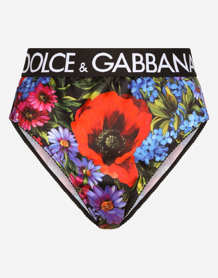 High-waisted satin briefs with meadow print - 1