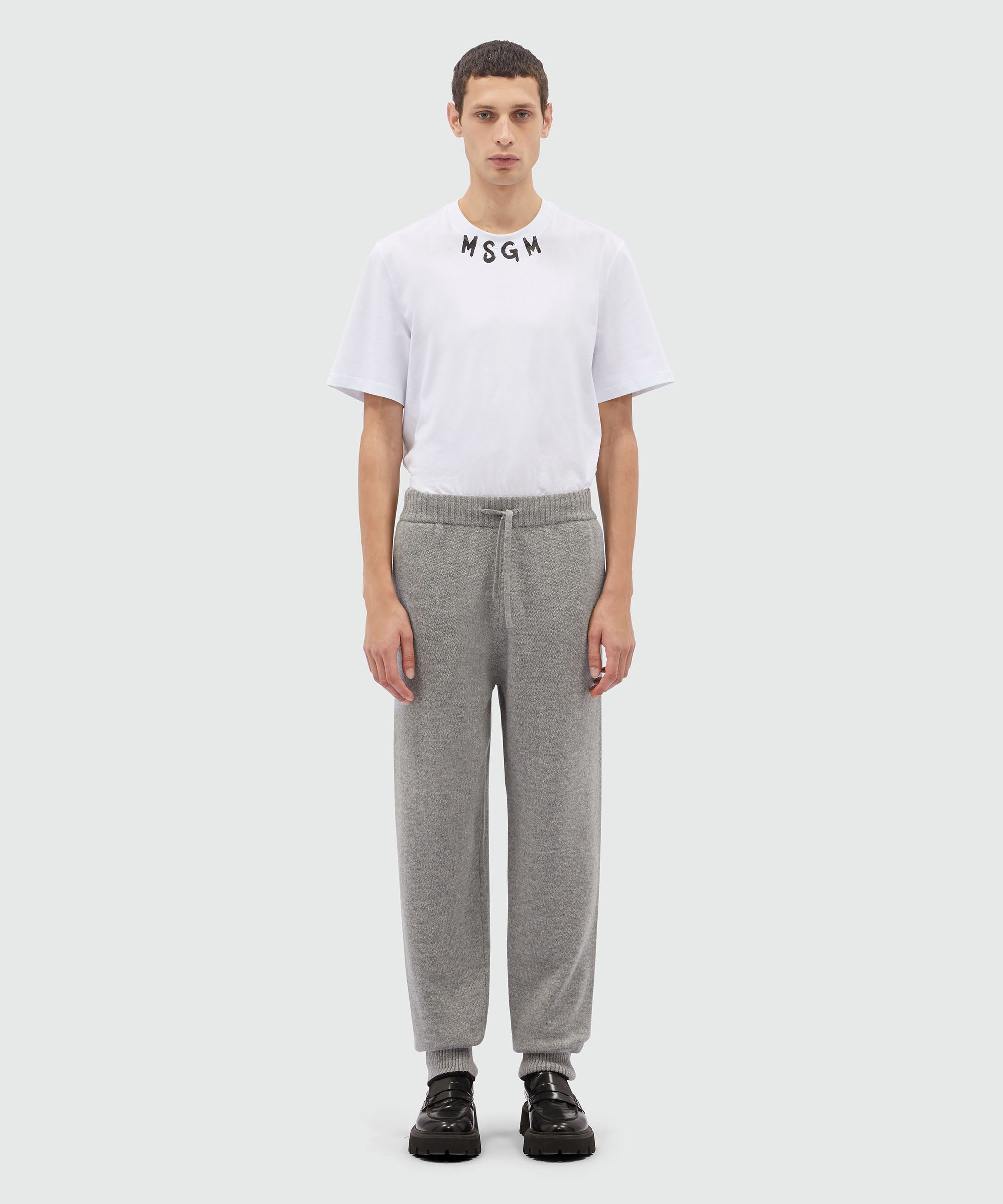 Grey melange blended cashmere jogging pants - 2