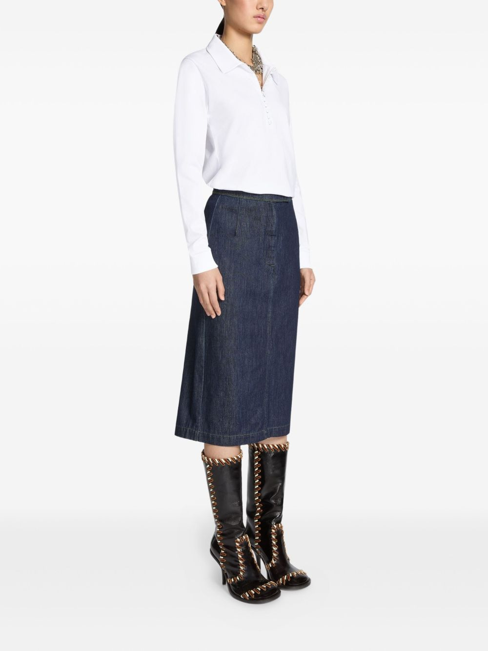 denim pleated-detail midi skirt - 3