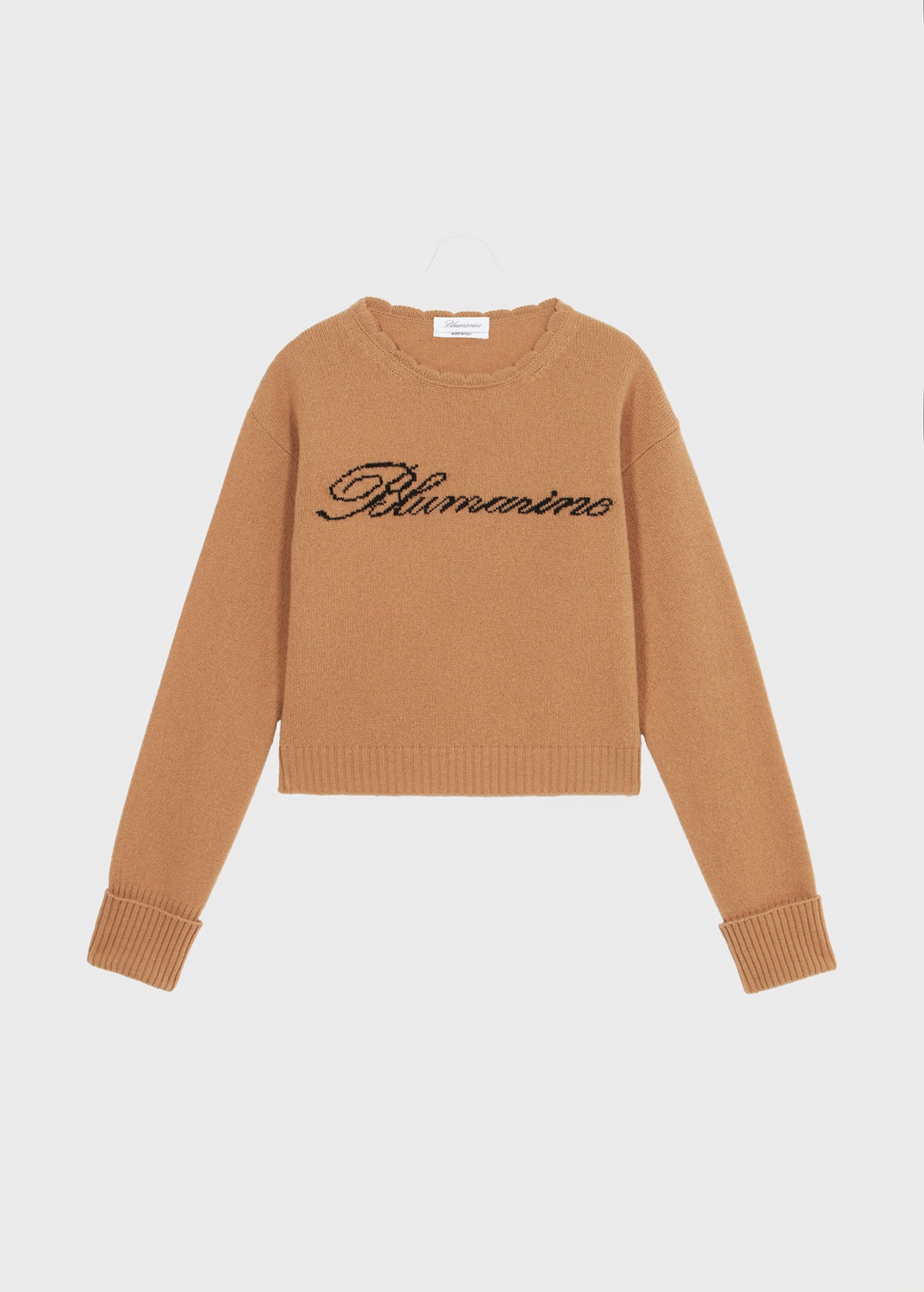 SWEATER IN CASHMERE AND WOOL WITH INLAID LOGO - 1