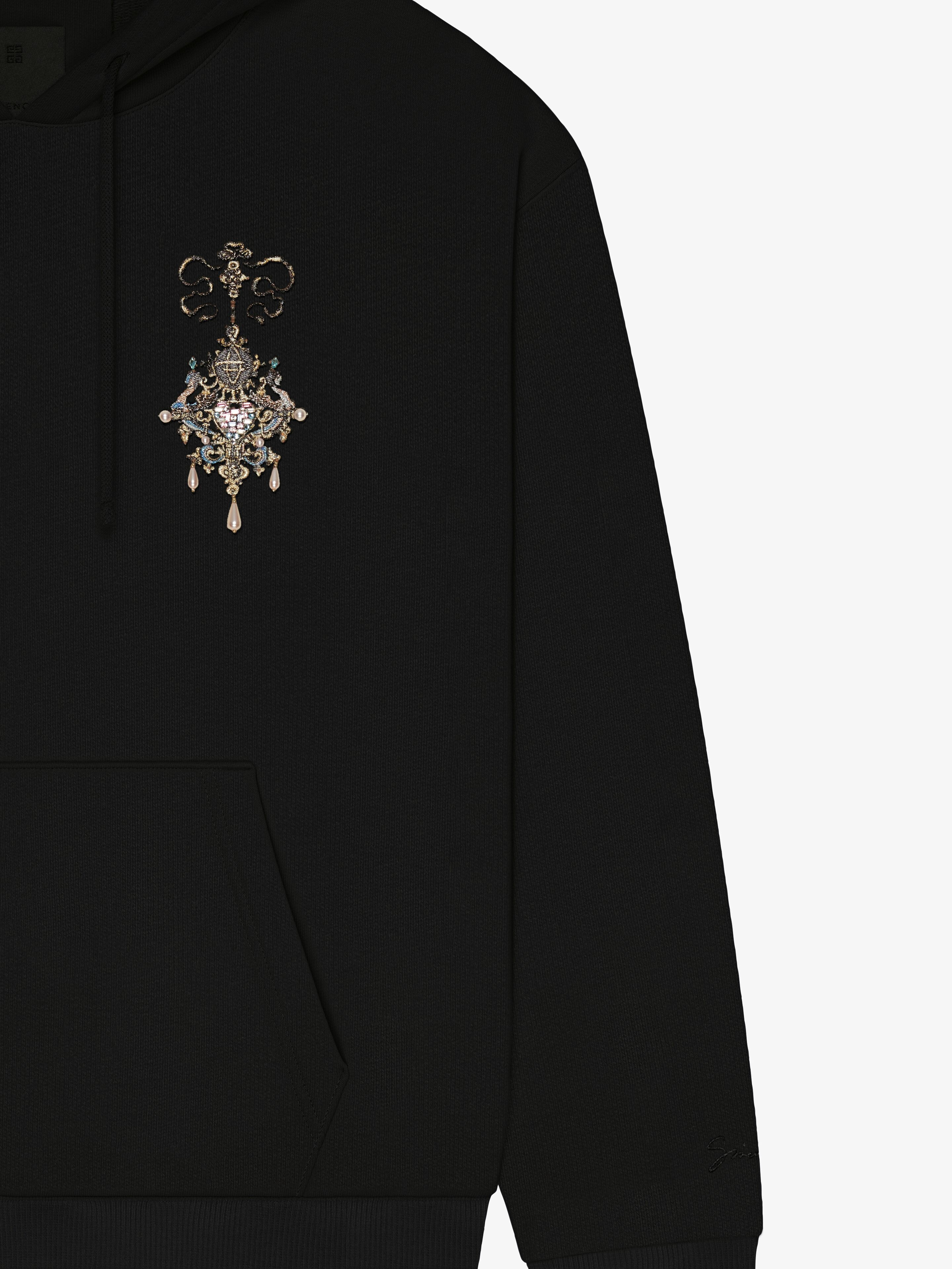 HOODIE IN FLEECE WITH EMBROIDERED CHANDELIER AND PEARLS - 5