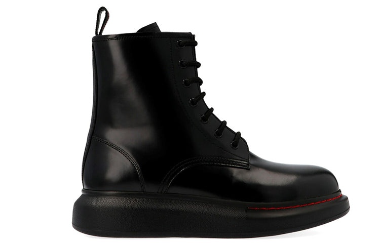 (WMNS) Alexander McQueen Glossed-Leather Platform Ankle Boot 'Black Red' 586394WHX511000 - 2
