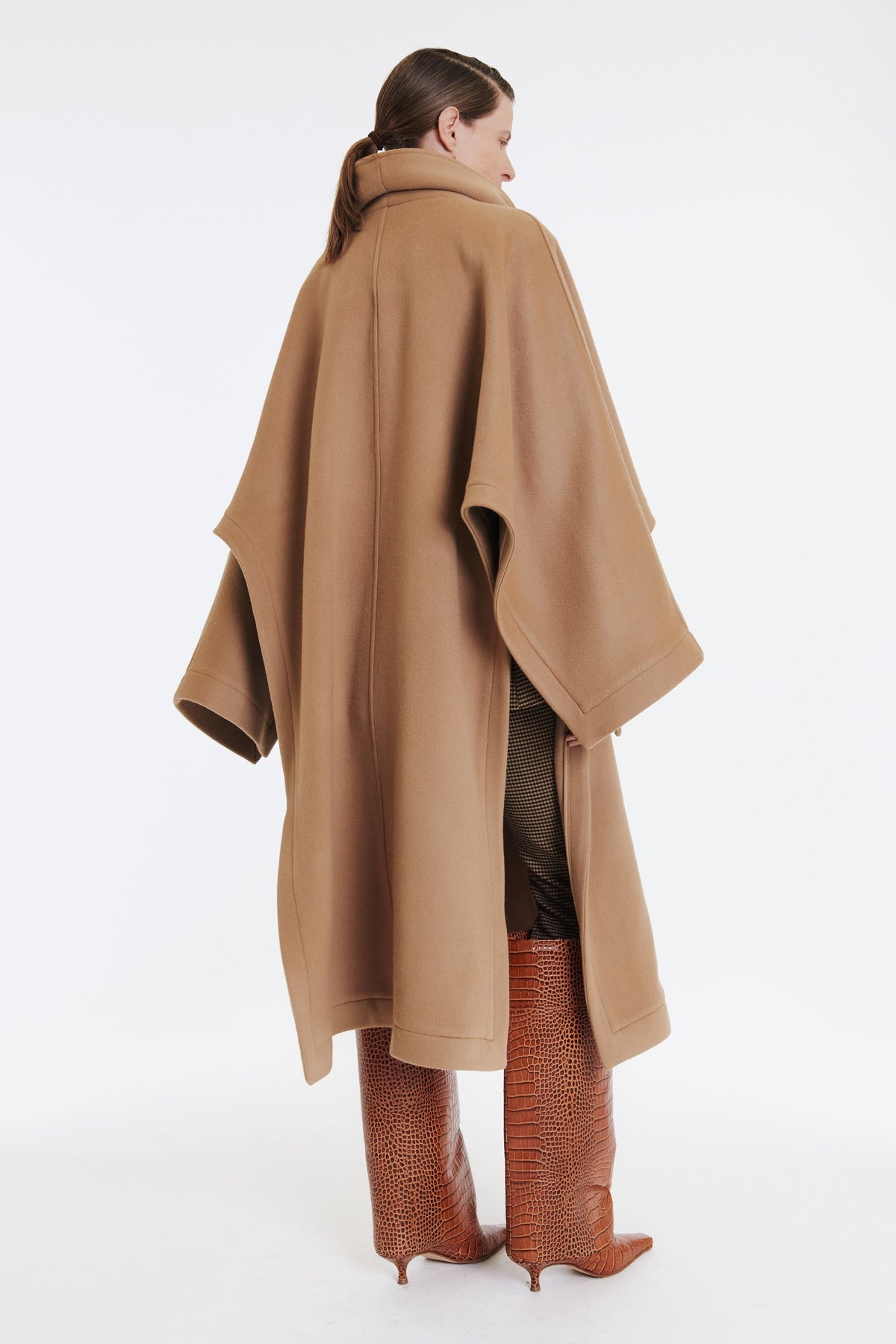 OPEN SLEEVE PONCHO COAT WITH SCARF DETAIL BEIGE - 4