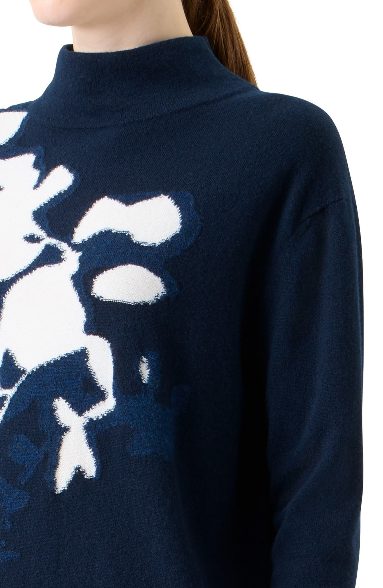 Akris Wildflower Intarsia Cashmere Mock Neck Sweater in Navy-Ecru at Nordstrom - 4