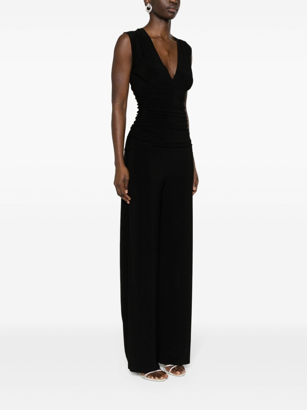 ruched V-neck jumpsuit - 3