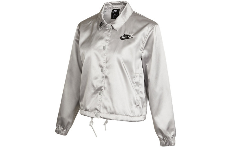 (WMNS) Nike Graffiti Embroidered Woven Sports lapel Jacket Silver DJ5363-041 - 1