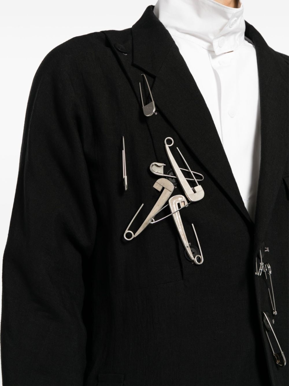 safety-pin embellished linen blazer - 5