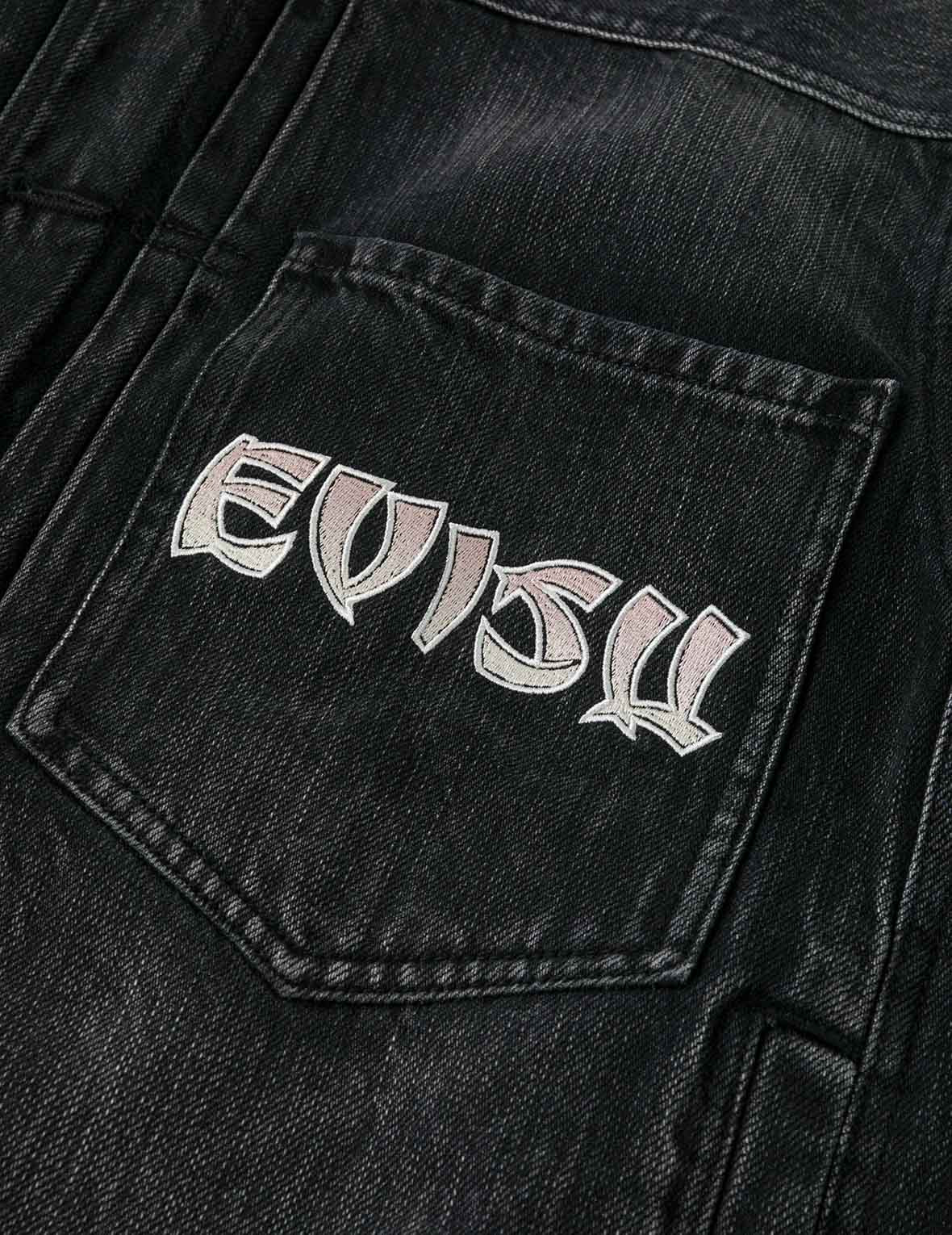 Washed Godhead and Logo Embroidery Oversized Chinese Style Denim Jacket - 6