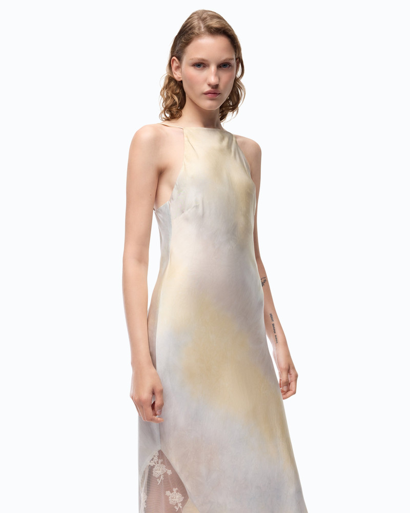 SATIN DRESS WITH SHADED COLOR AND LACE INSERT 3
